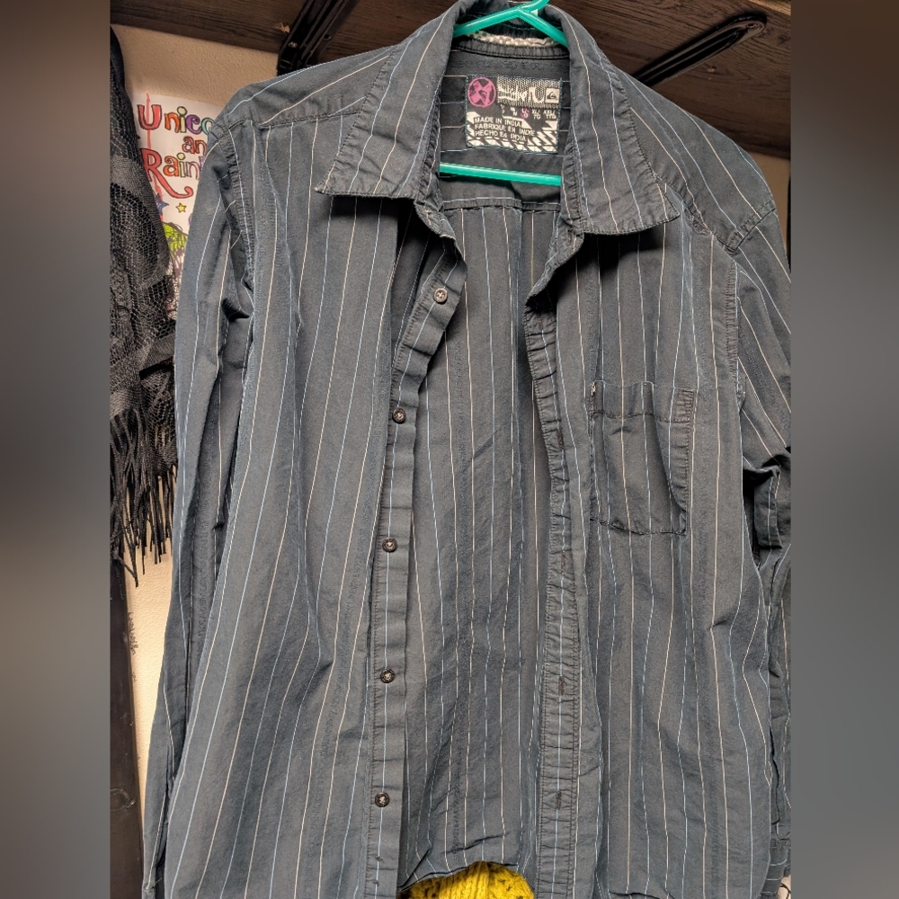 Vintage Quiksilver Black and White Striped Dress Shirt. No Flaws.